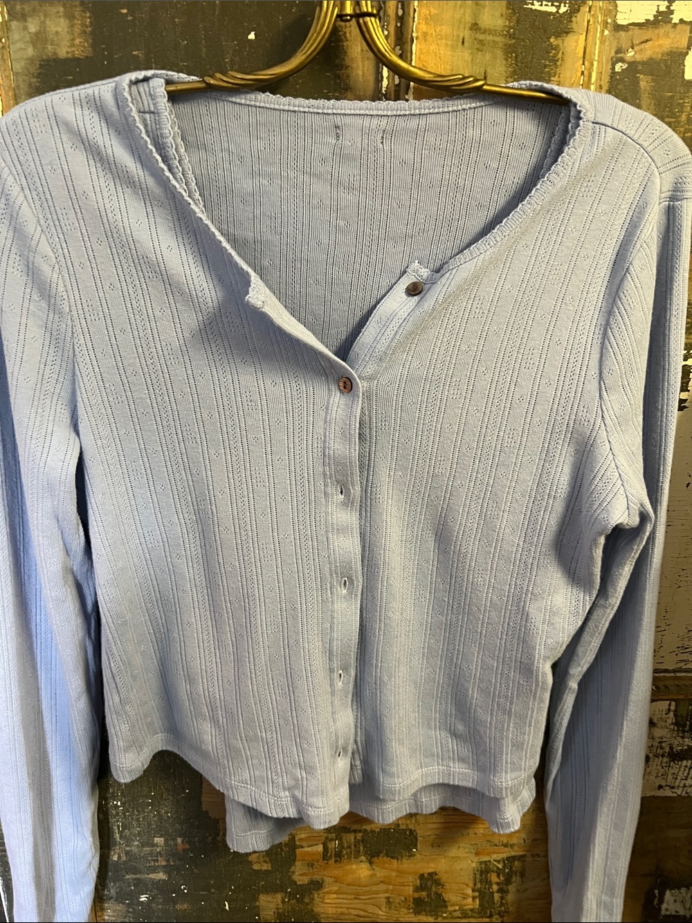 lunya Pale Periwinkle Ribbed Button-Front Long Sleeve Button with matching tank.